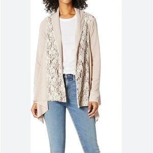 Miss Me Women Beige Lace Waterfall Cardigan Sweater Duster Size‎ S